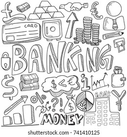 Hand drawn of banking and media strategy doodles elements.