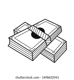 Hand drawn banknotes stack isolated on a white. Vector illustration.