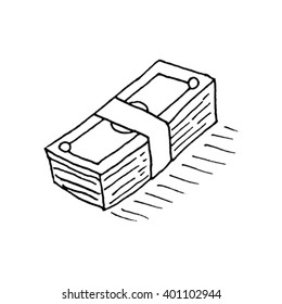 Handgezeichnete Banknoten-Stack. Vektorgrafik