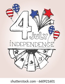 Hand drawn banner of American Independence Day. 4th of July. Independence Day of USA vector. Vector illustration.