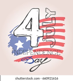 Hand drawn banner of American Independence Day. 4th of July. Independence Day of USA vector. Vector illustration.