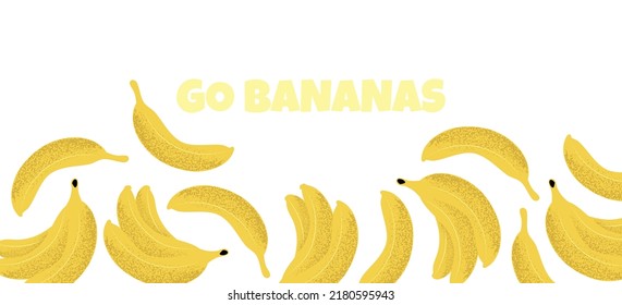 Handgezeichneter Banner mit Bananen auf flachem Hintergrund, Vektorgrafik einzeln auf weißem Hintergrund