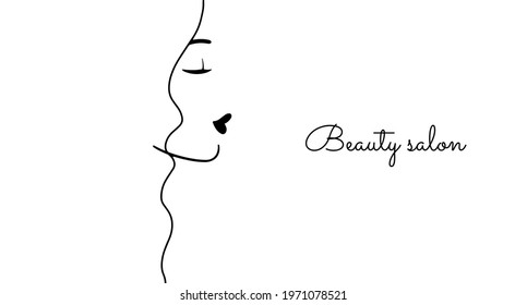 Hand drawn banner for beauty salon. Elegant woman portrait. Minimal design. Template for leaflet, banner, gift Certificate, business card. 