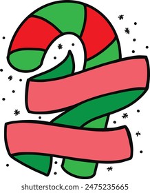 Hand drawn banner with a Candy Cane