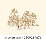 Hand drawn Banner for the Indian state Haryana with the illustration of the landmark sculpture in Kurukshetra.