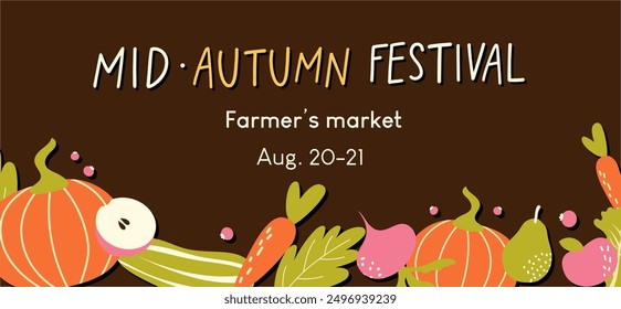 Hand drawn banner for mid autumn festival. Vector illustration for farmers market, local products, harvest festival.