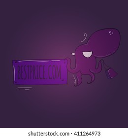 Hand drawn banner with octopus