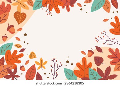 Hand drawn banner pattern with autumn leaves in retro color template. Vector illustration.	