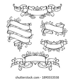 Hand drawn banner set with floral baroque