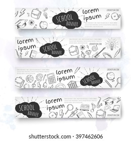 Hand drawn banner template. Education doodles. Vector illustration.