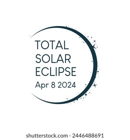 Hand drawn banner total solar eclipse 8 april 2024. Vector design with stars.