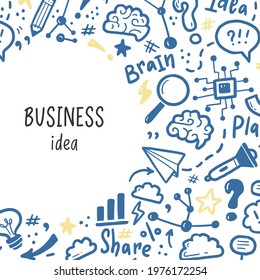 Hand drawn banners template with brainstorm, idea, brain elements. Doodle sketch style. Vector illustration for brainstorm, business banner, frame, brochure background.