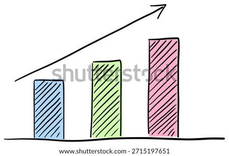 Hand drawn bar chart with growing arrow business analytics doodle infographic vector illustration