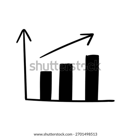 Hand drawn bar graph with arrow pointing up outline element vector icon design
