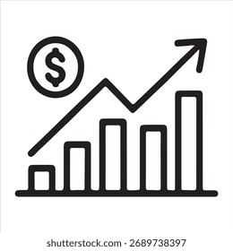 Gráfico De Barra Desenhada À Mão Com Moeda De Dólar E Seta Para Cima Ícone Gráfico Financeiro