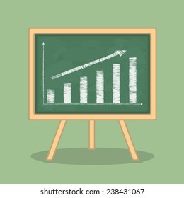 Hand Drawn Bar Graph On Blackboard, Flat Design, Vector Eps10 Illustration