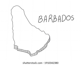 Hand Drawn Of Barbados 3D Map On White Background.