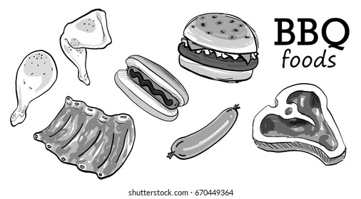 Hand drawn barbecue food elements.