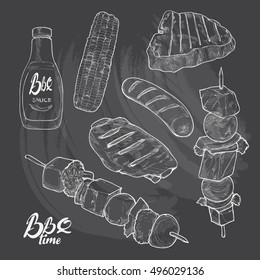 hand drawn barbecue and grill vector Illustration set.