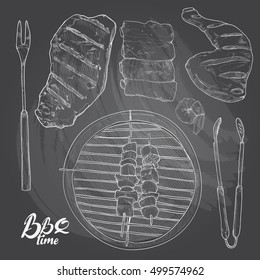 hand drawn barbecue and grill vector Illustration set.