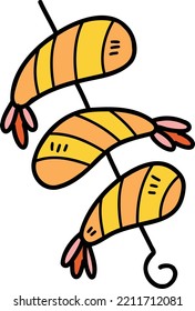 Hand Drawn Barbecue Shrimp Skewers Illustration Isolated On Background