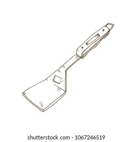 Hand drawn barbecue tool isolated on white background. Grill spatula sketch vector illustration.