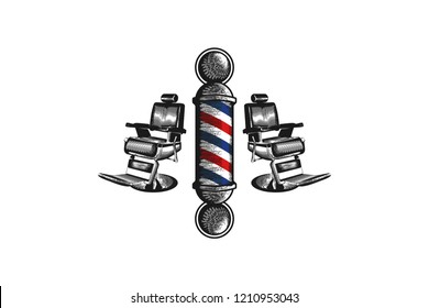 hand drawn barber pole and chair logo Designs Inspiration Isolated on White Background