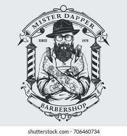 Hand drawn barber shop badge