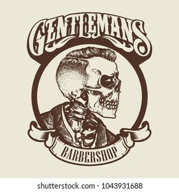 Hand drawn barber shop logo in vintage style