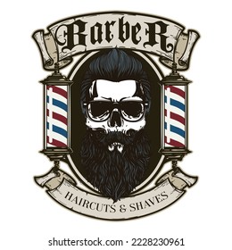 Handgezeichnetes Friseur-Logo im Vintage-Stil, Friseur-Button, Emblem, Vektorsymbol 