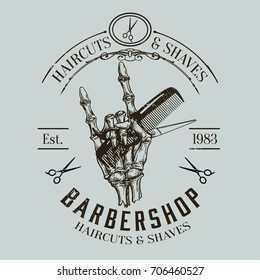 Hand drawn barber shop logo in vintage style