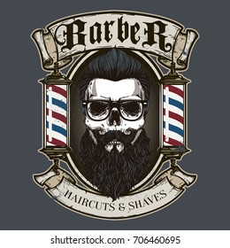 Hand Drawn Barber Shop Logo In Vintage Style