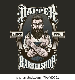 Hand drawn barber shop logo in vintage style