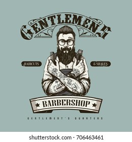 Hand drawn barber shop logo in vintage style