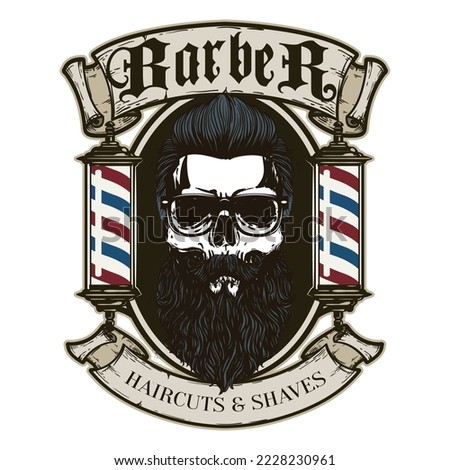 Hand drawn barber shop logo in vintage style, barber shop badge, emblem, icon vector 
