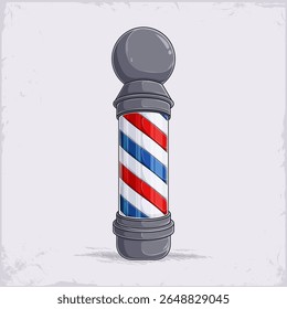 Sinal de polo de barbeiros desenhados à mão, representação de barbearia clássica, icônica e sinal de lugar de barbearia