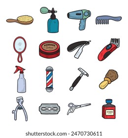 Hand Drawn Barbershop Colored Set