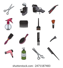 Hand Drawn Barbershop Colored Set