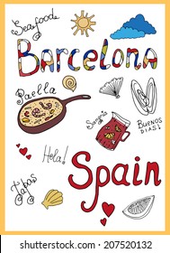 Hand drawn Barcelona sketch elements set