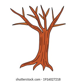 Hand drawn bare tree with roots isolated on background. Vector illustration.