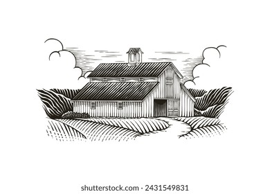 hand drawn barn and farm vector illustration