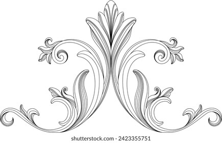 Hand drawn baroque decorative element filigree calligraphy for design.