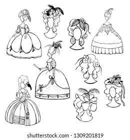 Hand drawn Baroque women. Vector sketch  illustration.