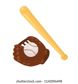 Hand drawn baseball accessories isolated on white background. Baseball glove, bat and ball vector illustration.