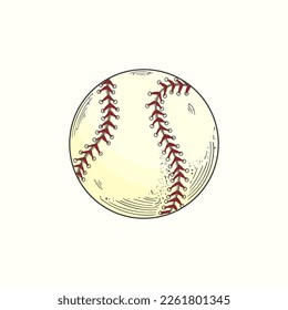 Hand drawn baseball ball sketch vector illustration in color, vintage style