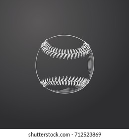 Hand Drawn Baseball Ball Sketch Symbol isolated on chalkboard. Vector Sport  Element In Trendy Style