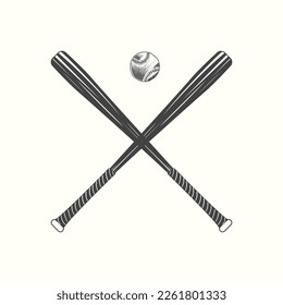 hand drawn baseball bat and ball vector illustration in black