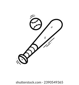 Hand Drawn Baseball bat and Ball Illustration. Doodle Vector. Isolated on White Background - EPS 10 Vector