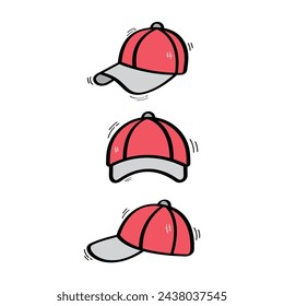 Hand Drawn Baseball Cap Icon Set Vector Design.