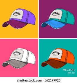 Hand drawn baseball cap. Pop art style vector illustration.